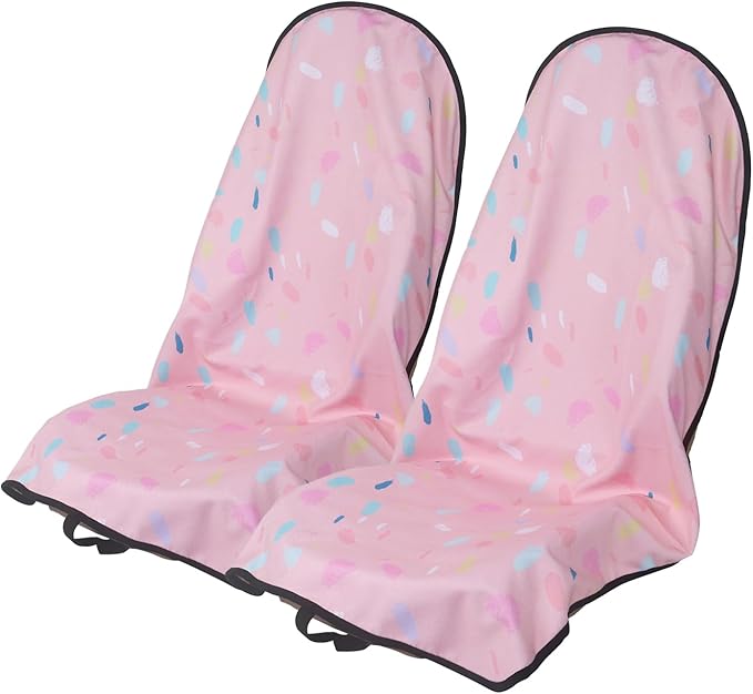 Sweat Towel Car Seat Cover Protector Front Seats for Gym Workout, Running, Swimming, Beach and Hiking, Waterproof Universal Seat Cover for Car, Truck, Van & SUV (Pink Drops, 2pcs Front Seat)