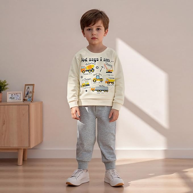 Baby Boy Fall Clothes Set Long Sleeve Truck Tractor Print Sweatshirt Pants Toddler Infant Outfits 6 12 18 24 Months 2T