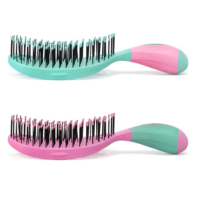 NuWay 4HAIR® U.S. Patented Detangler Hair Brush for Men & Women - Pink & Teal | Hair Comb for Scalp Care - Fast Dry Venting Scheme - TravelC Detangling Brush for All Hair Type