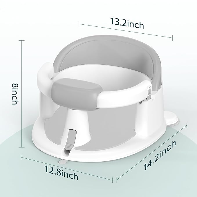 Baby Bath Seats for Babies Sitting Up, Non-Slip Baby Bathtub with 3 Suction Cups, Safe & Comfortable Toddler Bath Seat Ideal for Baby Bath/Shower Support, Stable Design, Grey (6-24 Months)