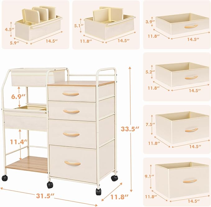Fabuday Baby Diaper Caddy Organizer Cart - 4 Tier Rolling Diaper Cart with Wheels, Baby Essentials Organizers and Storage, Mobile Utility Carts for Bedside, Crib Nursery, Bedroom, Changing Table