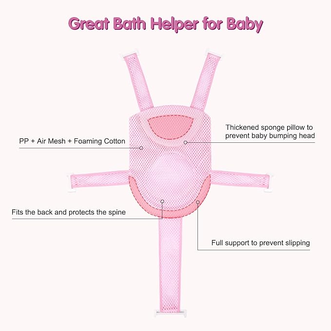 Colorlife Baby Bath Seat Support Net Infant Bathing Seat Support Mat, Adjustable Comfortable Non-Slip Five-Pointed Baby Shower Net Bathtub Sit Up Mesh for Newborn 0-12 Months-Light Pink(No Bathtub)