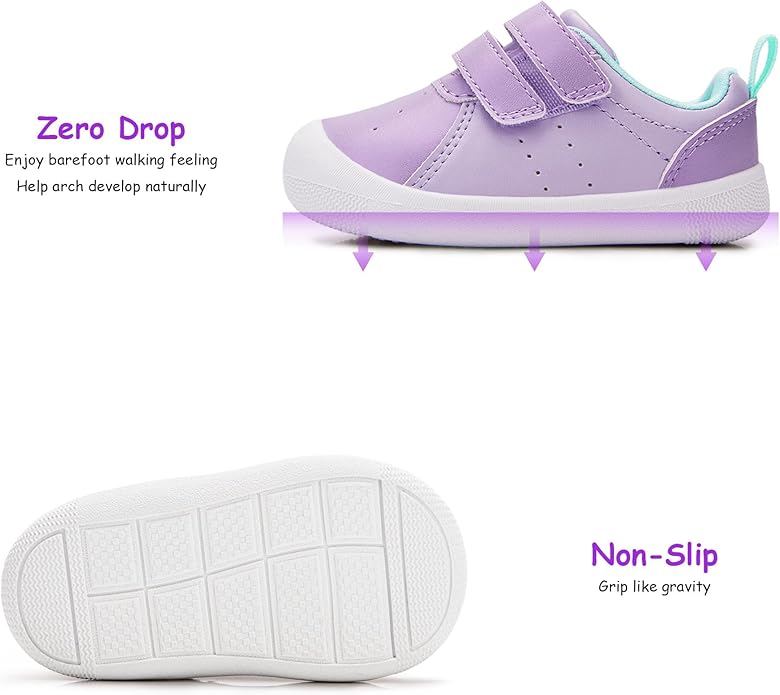 Baby Shoes Boys Girls First Walking Shoes Wide Toe Box Barefoot Zero Drop Infant Shoes Lightweight Nonslip Soft First Walkers PU Leather Toddler Sneakers for 6-24 Months