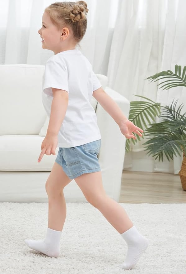 ZAPLES Baby Non Slip Grip Crew Socks with Anti Skid Soles for Infants Toddlers Kids Boys Girls
