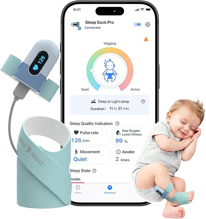 Babytone Baby Sock Monitor, Tracks Real-Time Heart Rate and Movement, with Notification and Sleep Patterns, Smart Baby Monitor No WiFi with Bluetooth and Free APP, for 0-36 Months Newborn