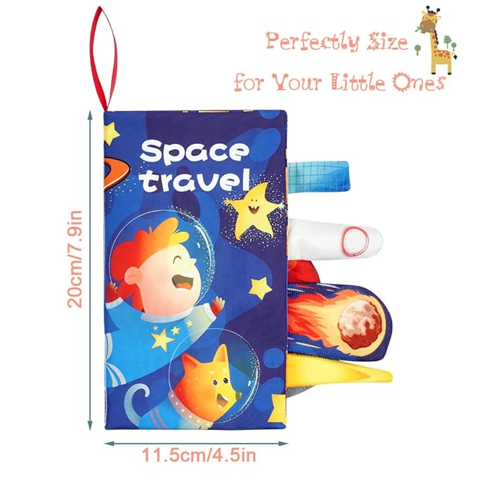 Vicloon Baby Books - 2PCS Touch & Feel Books, 6-12 Months, Transport & Space Theme, Crinkle Cloth & Soft Tummy Time Toys for Newborns