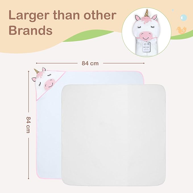 Mother's Choice Organic Hooded Baby Towels - Large Size, Cotton, Ultra-Soft & Absorbent Baby Towels with Hood for Newborns, Infants, Toddlers, Boys & Girls with Animal Hood (Unicorn)