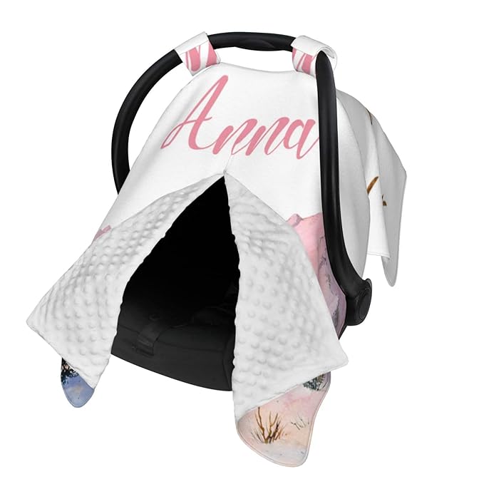 Personalized Baby Car Seat Canopy for Babies with Name, Custom Mountain Stroller Car Seat Covers for Girls, Minky Nursing Carseat Cover for Breastfeeding, Car Seat Canopies for Newborn