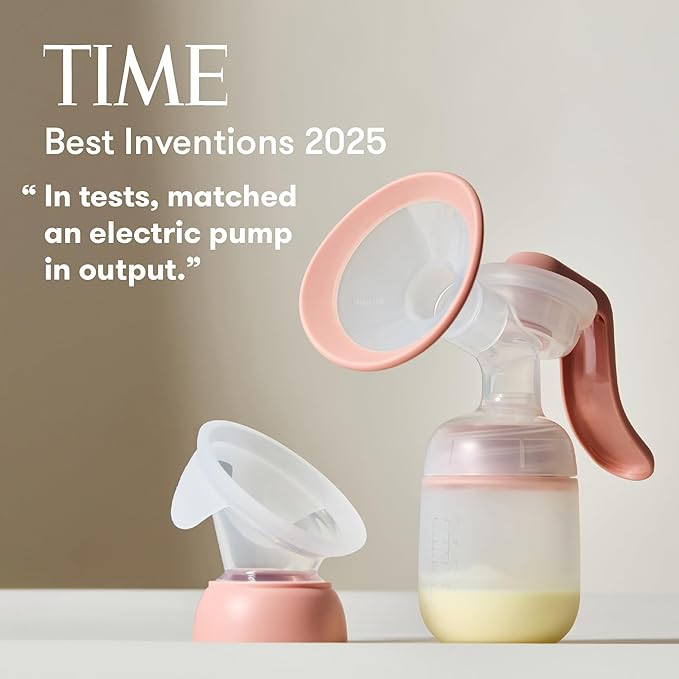 Frida Mom 2-in-1 Breast Pump: Manual Hand Pump & Hands-Free Automatic Suction Cup, Dual-Mode, Wireless Milk Collector, Ergonomic Handle, SoftFeel Flange for Breastfeeding