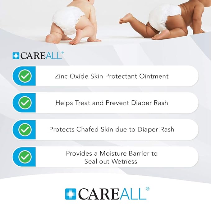 CareAll Zinc Oxide 20% Skin Protectant Barrier Ointment 2 oz (24 Pack), Relieves, Treats and Prevents Minor Skin Irritations due to Diaper Rash. Helps Seal Out Wetness. Protects Chafed Skin.