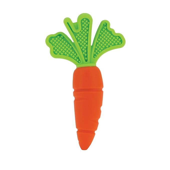 Nuby Carrot Infant Teether - Baby Teething Toy - Massaging Bristles for Sore Gums - 3+ Months