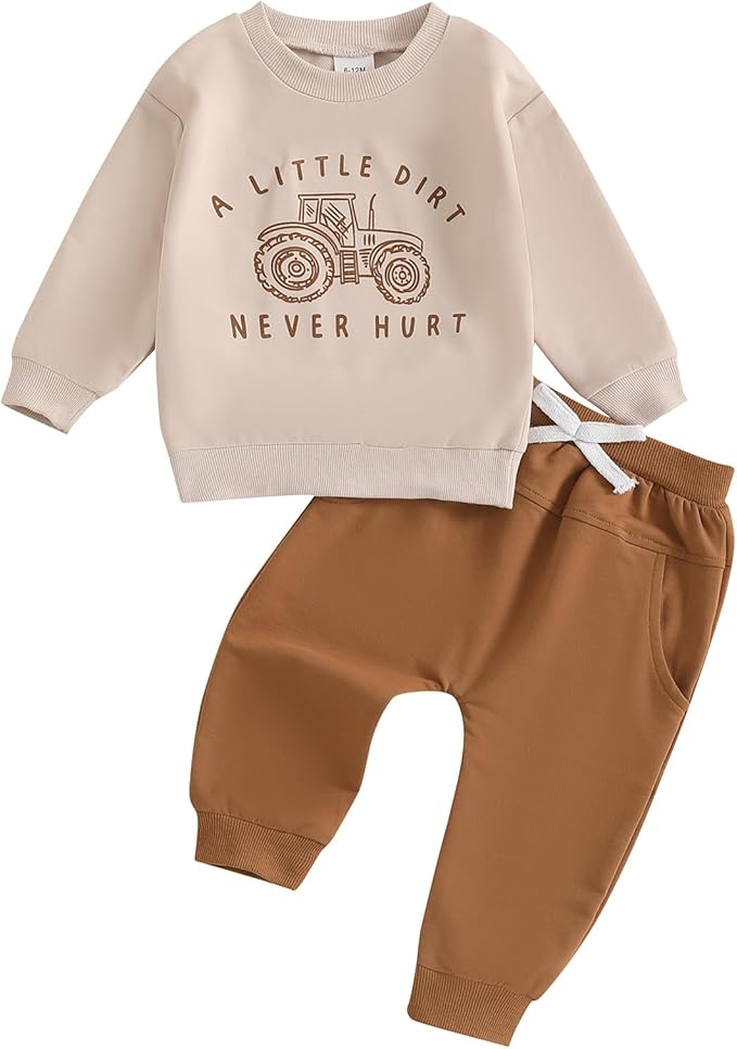 fhutpw Toddler Baby Boy Clothes Funny Letter Long Sleeve Sweatshirt Pullover Top Jogger Pants Fall Winter Outfits