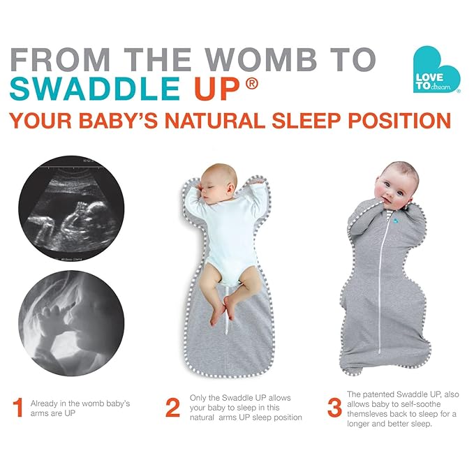Love to Dream Warm Swaddle UP 2.5 TOG Baby Sleep Sack for Autumn & Winter | Arms Up Position for Self-Soothing, Calms Startle Reflex | Medium 13-19 lbs, White Happy Hats