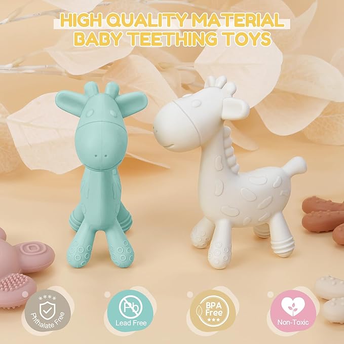 TYRY.HU Baby Teething Toys for Babies 0-6 6-12 Months,BPA Free Silicone Giraffe Teethers Toys, Soft-Textured Chew Toys, Montessori Sensory Toys for Boys Girls Teething Relief, 2 Pack