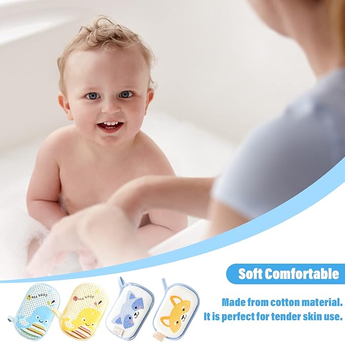 Baby Bath Sponge, 2 Pack Cartoon Animal Style Baby Sponge for Bathing, Infants Bath Sponge Ultra Soft & Absorbent Natural and Safe Great for Sensitive Skin, for Boys & Girls (Fish)