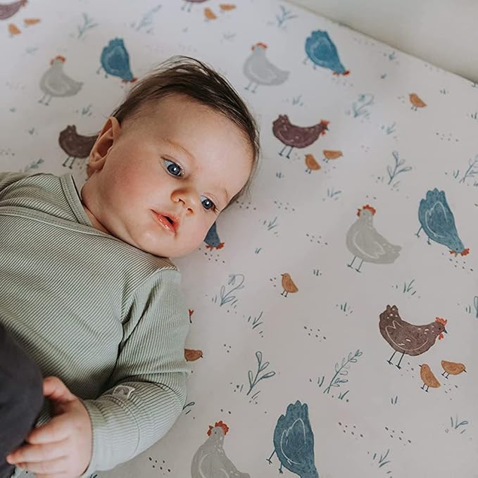 Crib Sheets Neutral - Fitted Baby Crib Sheets Bed for Girl Boy - 2 Pack Standard & Toddler Mattress (Farm Animals) - Buttery Soft Organic Cotton Blend