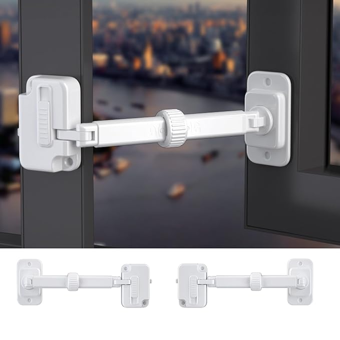 CMINGJ（2 Pack） Child Proof Window Restrictor, Adjustable Baby Safety Window Lock, Window Safety Locks for Toddlers & Pets, Easy to Install Suitable for Door, Washing Machine, Cat Door (White)