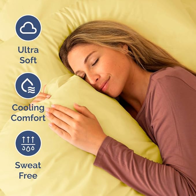 RV Short Queen Sheet Set 60 X 75 - 4 Piece RV Short Queen Bed Sheets - Soft, Breathable & Cooling - Designed for Bunks, Trailers and Campers - Fits 8” to 12" Mattress - Hotel Luxury Bedding - Yellow