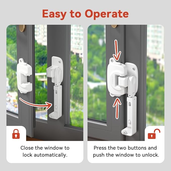 EUDEMON 2 Pack Updated Baby Window Safety Lock, Childproof Window Restrictor for UPVC, Adjustable Winodw Guard for Wooden, Metal Frames (White)