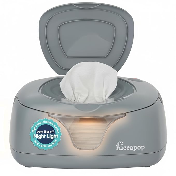 Hiccapop Baby Wipe Warmer and Baby Wet Wipes Dispenser | Baby Wipes Warmer for Babies | Diaper Wipe Warmer with Changing Light, Gray