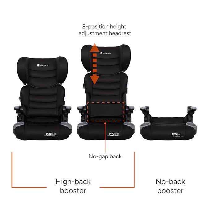 Baby Trend Protect 2-in-1 Folding Booster Car Seat, Midnight Black