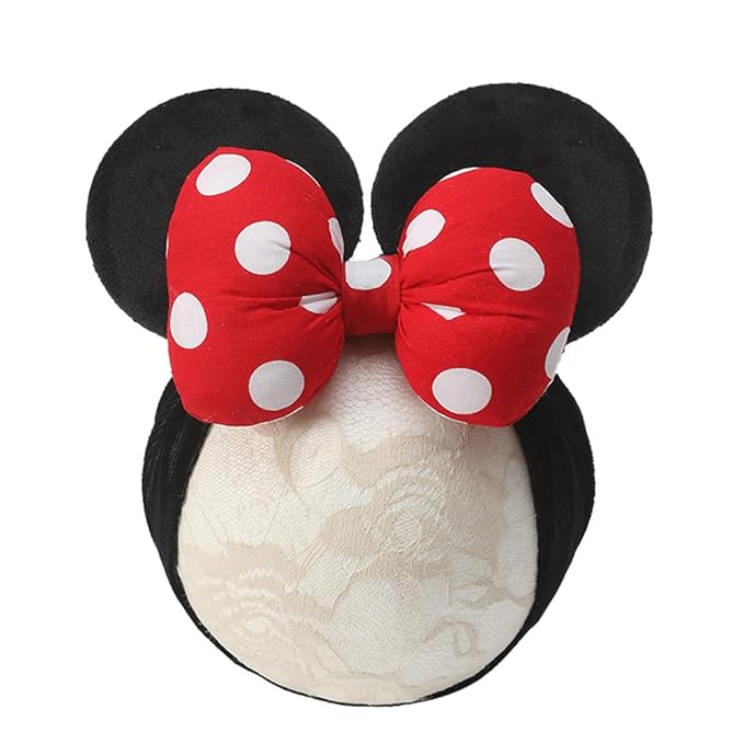 JIAHANG Baby Girl Mouse Ears Turban Headband with 3D Polka Dot Bow, Wide Hairband for Newborn Infant Toddler, Fashion Headwear Party Supplies