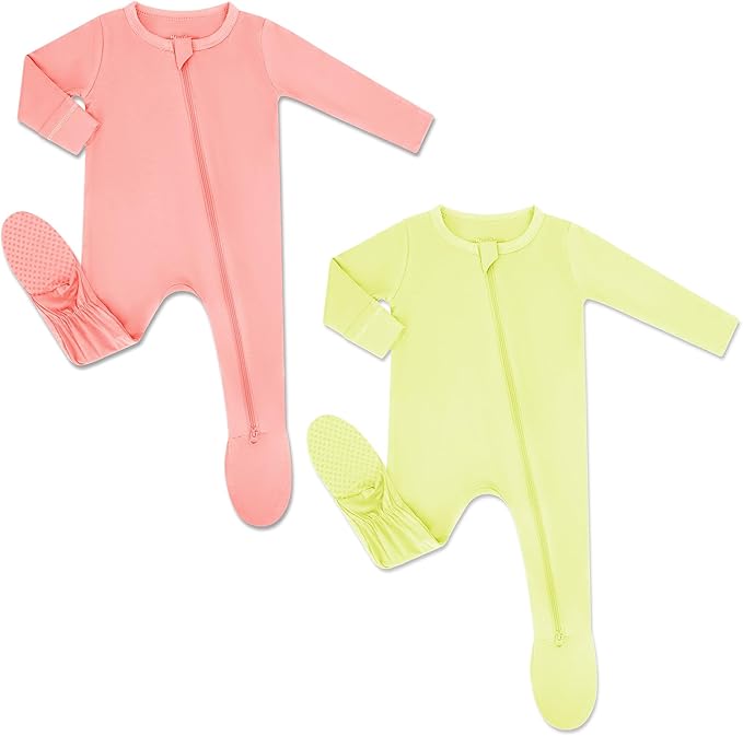 HAPIU Rayon from Bamboo Baby Footed Pajamas, 2 Way Premium Zipper, Footie for Baby Boy Girls, Newborn-24 Months