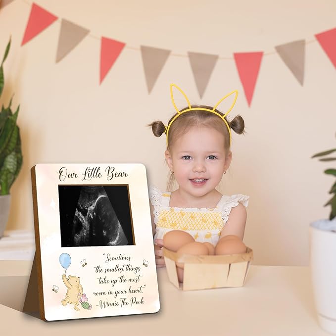 ALodr Winnie Baby Shower Picture Frame, the Pooh Ultrasound Picture Frame, Winnie Baby Shower Decor, the Pooh Gender Reveal Decor, Cute Bear Pregnancy Milestone Keepsake, Winnie's Gifts