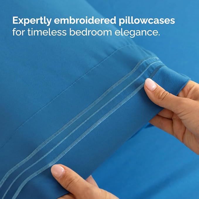 Split Head King Sheet Set – 4 Piece Flex Split Top King Sheets for Adjustable Beds - Fits 14” to 16" Mattress w/ Deep Pockets - Soft, Breathable & Cooling - Luxury Bedding & Wrinkle Free - Denim Blue
