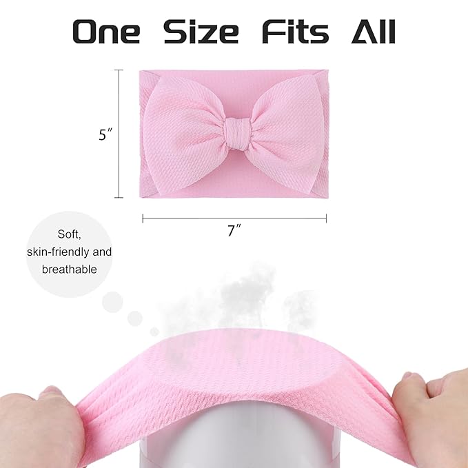 YanJie 3PCS 7'' Big Bows Baby Girls Headbands Soft Stretchy Newborn Bows Infant Baby Hair Bows Toddler Headwrap Hair Accessories Khaki Beige Light Pink