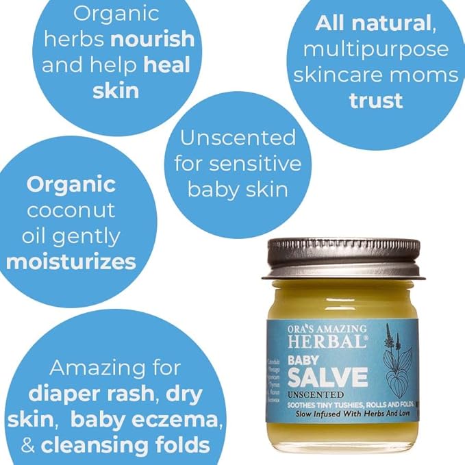 Baby Salve, Diaper Balm Ointment with Organic Coconut Oil, Natural Baby Cream with Calendula, 1 oz Travel Size, Ora's Amazing Herbal