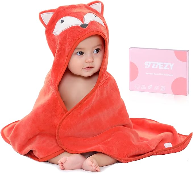 Baby Hooded Towel with Unique Animal Design Ultra Soft Thick Cotton Bath Towel for Newborn (Fox)