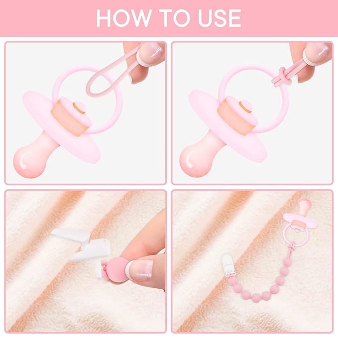 Pacifier Clips Baby Girl, 4 Pack One Piece Flexible Soft Binky Clips Silicone Pacifier Holder Clip for Girls, Baby Girl Newborn Essentials