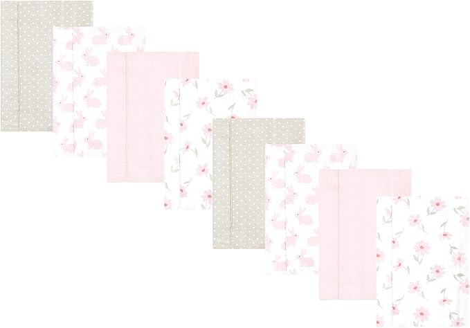 Hudson Baby Cotton Poly Flannel Burp Cloths Multipack, Pink Honey Bunny 8-Pack, One Size