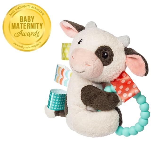 Taggies Soft Baby Rattle with Soothing Teether Ring and Sensory Tags, 6-Inches, Buttercup Cow