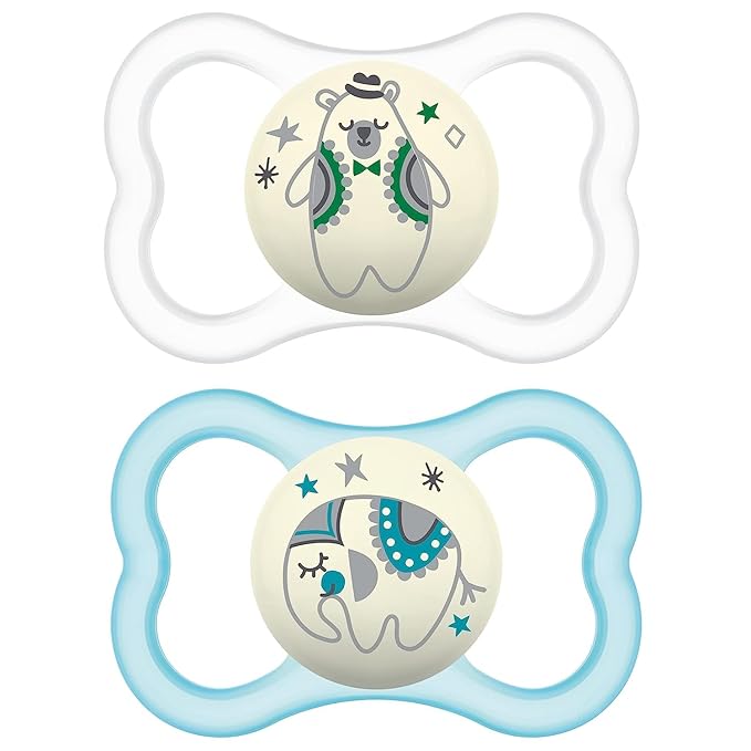 MAM Air Night & Day Baby Pacifier, for Sensitive Skin, Glows in The Dark, 2 Pack, 6-16 Months, Unisex