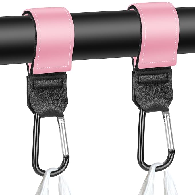 Stroller Straps, Mommy Hooks Diaper Bags, Universal Shopping cart, Wallet, Backpack - 2 Packs (Pink)