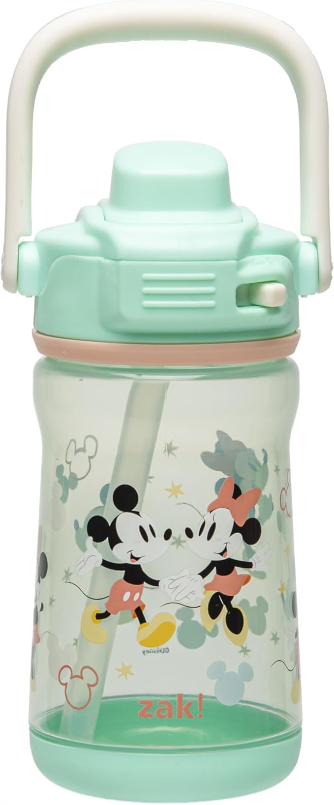 Zak Designs Disney Beacon Kid Water Bottle for Travel or At Home, 12oz Plastic is Durable and Leak-Proof with Liquid Lock Spout, Cover, Carry Handle, Protective Base (Mickey Mouse & Minnie Mouse)