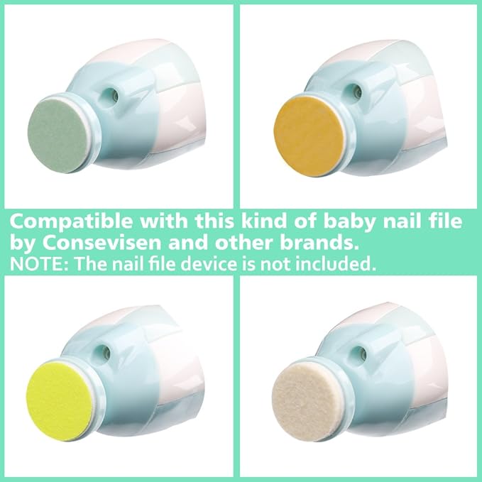 Baby Nail File Replacement Pads, Grinding Heads Polish Disc for Electric Nail Trimmer by Consevisen and Other Brands, Toes Fingernails Care for Infant Toddler Kids (8 Pack, Teal)