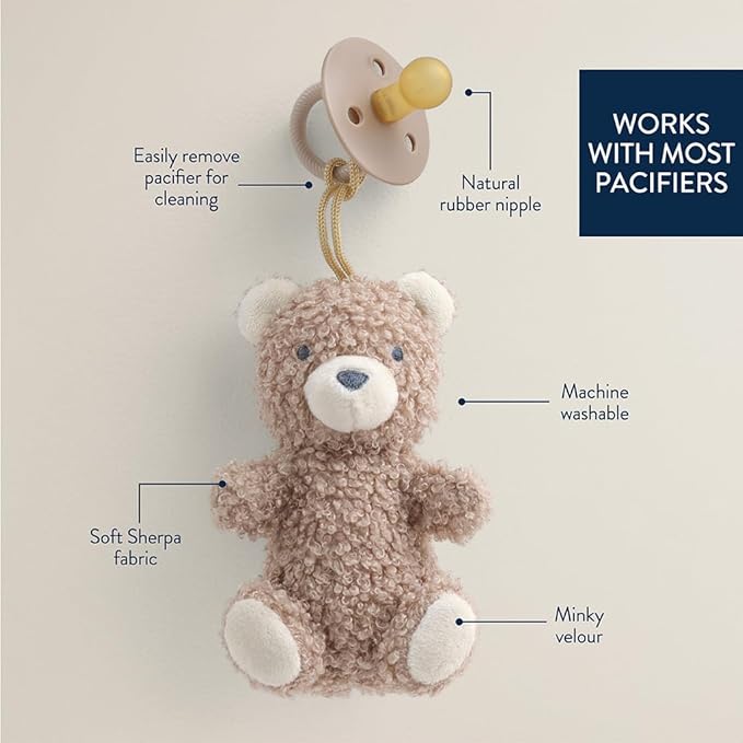 Itzy Ritzy Pacifier & Lovey Set – Natural Rubber Paci with Stuffed Animal Lovey – Detachable Plush Bear Pacifier Holder & Coordinating Natural Rubber Soother, Ideal for Ages 0-6 Months (Bear)