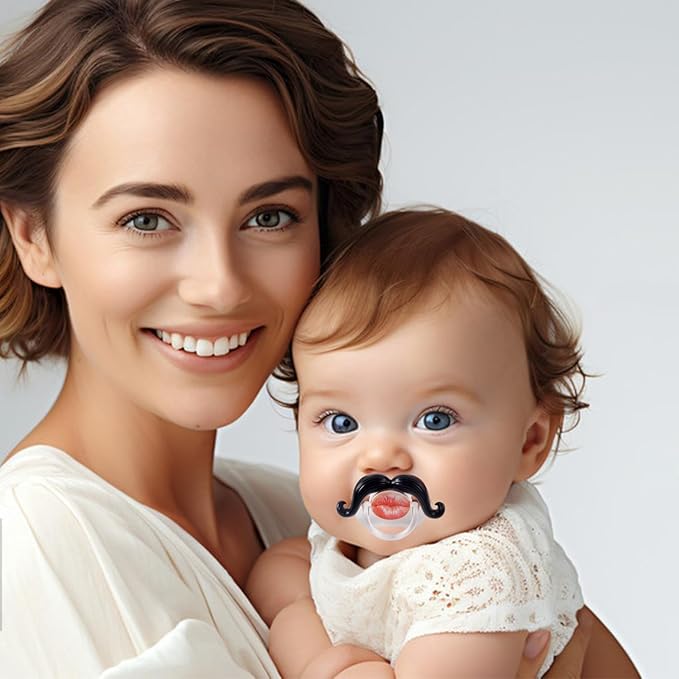Funny Pacifiers for Babies,Newborn Pacifier,Funny Pcifiers for 0-6-12-18 Months, Mustache Pacifier,Teeth Binky,Gift Pacifiers for Boys and Girls (Colors-04)