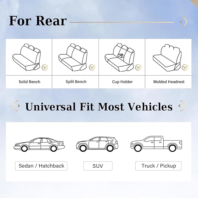 Coverado Rear Bench Car Seat Covers, Car Rear Seat Covers, Nappa Leather Back Seat Cover, Automotive Seat Covers Seat Cushion Cover Universal Fit for Most Cars Sedan SUV Pickup Truck, Black&Gray
