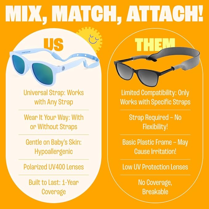 Polarized Baby Sunglasses With Strap - Unbreakable Flexible Infant Sunglasses For Toddlers Newborns 0-24 Months