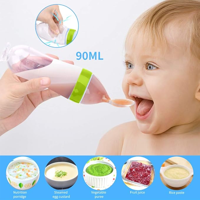 Food Feeder Baby Fruit Feeder Pacifier (3 Pcs) with 6 Different Sized Silicone Pacifiers,Silicone Baby Food Dispensing Spoon 90ML with 2 Babies Spoons Pacifier Clip Infant Fruit Teething Feeders-Pink