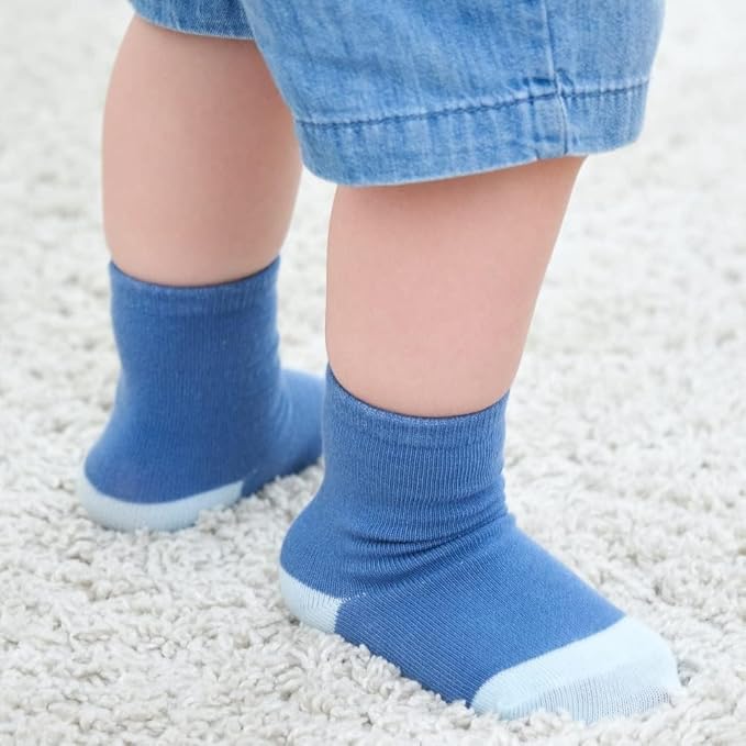ZAPLES Baby Non Slip Grip Crew Socks with Anti Skid Soles for Infants Toddlers Kids Boys Girls