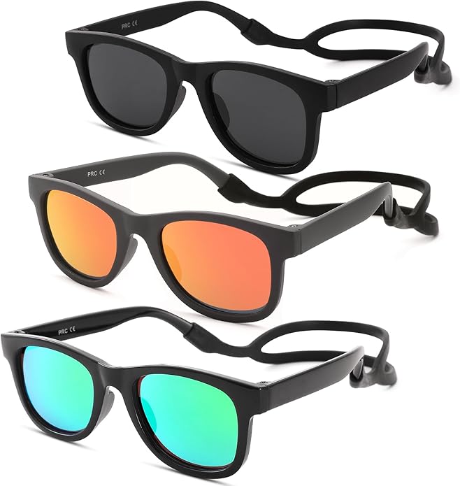 COASION Bendable Flexible Polarized Newborn Baby Sunglasses with Silicon Strap for Infant Boys Girls Age 0-12 Months CA9042