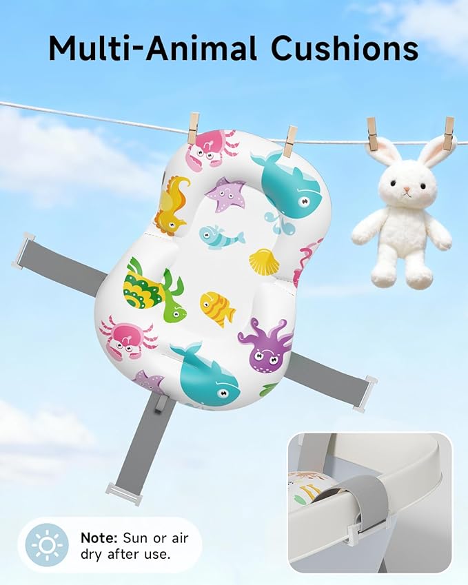 Collapsible Baby Bathtub, Large Infant Bath Tub with Thermometer & Cute Soft Cushion for Newborn to 36-Month Toddlers, Storage and Non-Slip Feet Design, Baby Bath Gift (Blue)