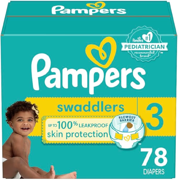 Pampers Swaddlers Diapers, Size 3 (13-26 lbs), 78 Count, Absorbent, Keeps Baby Dry and Comfortable, Skin Safe Disposable Baby Diaper