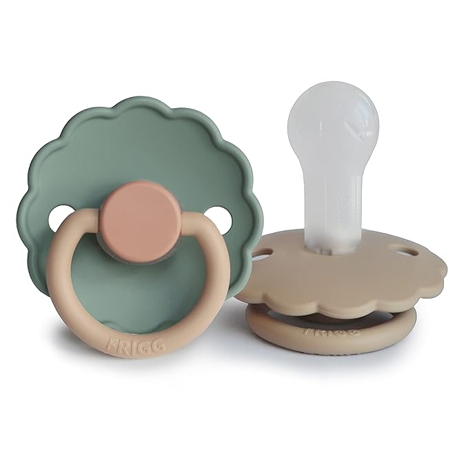 FRIGG Daisy SilkySoft Silicone Baby Pacifier | Made in Denmark | BPA-Free (Willow/Croissant, 6-18 Months)