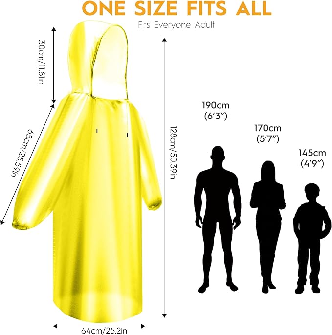 6 & 20 & 50 Pack Disposable Rain Ponchos for Adults/Youth, Waterproof PE Raincoats with Drawstring, Camping/Emergency